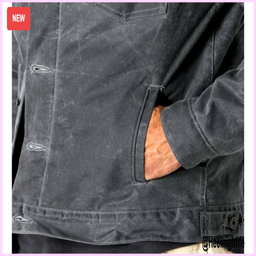Men's Cotton Trucker Jacket, Heated Motorcycle Style, Lightweight - Picture 5 of 7
